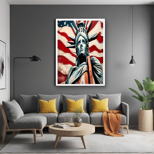 Poster Statue moderne de la Liberté avec Drapeau américai