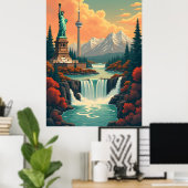 Poster Statue of Liberty and CN Tower Landscape (Bureau à domicile)