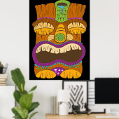 Poster Statue Tiki en bois avec bouche ouverte, Noir drôl (Bureau à domicile)