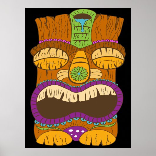 Poster Statue Tiki en bois avec bouche ouverte, Noir drôl (Devant)