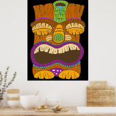 Poster Statue Tiki en bois avec bouche ouverte, Noir drôl (Cuisine)