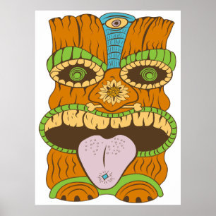 Poster Statue Tiki Langue Violette dans une Humeur Psyché