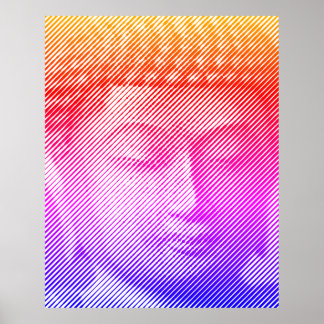 Poster Statue Visage Bouddha Colorée Formée Par Lignes