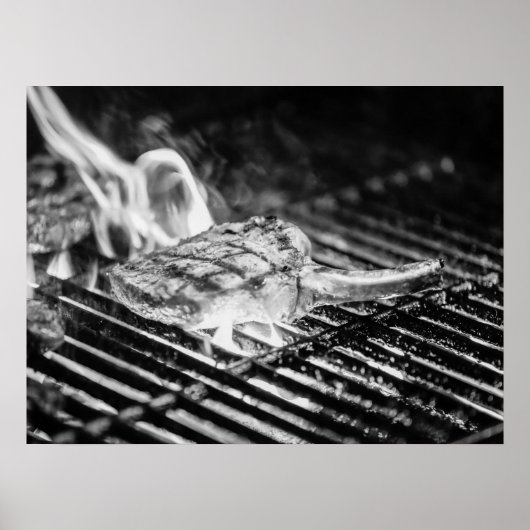Poster Steak grillé Tomahawk sur grill barbecue flamboyan (Devant)