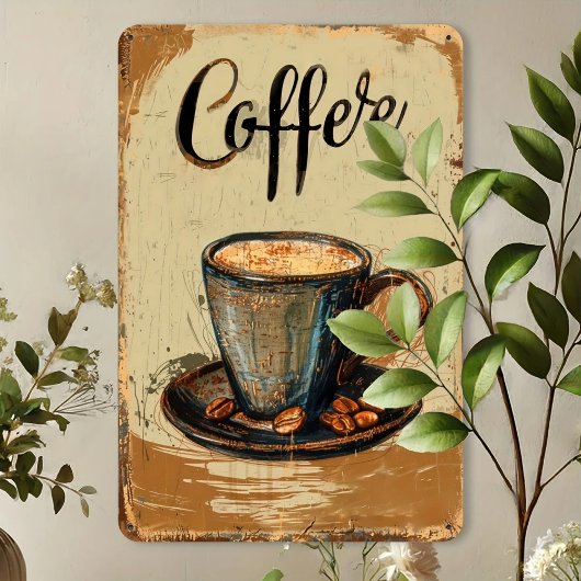 Poster Steaming Coffee Vintage Metal Sign