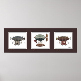 Poster Steampunk Airship Trio of Imaginaire Dirigibles