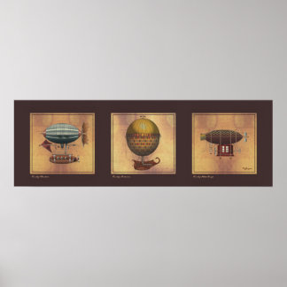 Poster Steampunk Airship Trio of Imaginaire Dirigibles