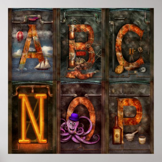 Poster Steampunk - Alphabet - Alphabet complet (Devant)