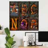 Poster Steampunk - Alphabet - Alphabet complet (Bureau à domicile)