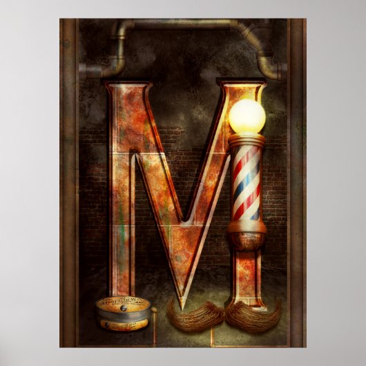 Poster Steampunk - Alphabet - M est pour Moustache (Devant)