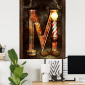 Poster Steampunk - Alphabet - M est pour Moustache (Bureau à domicile)