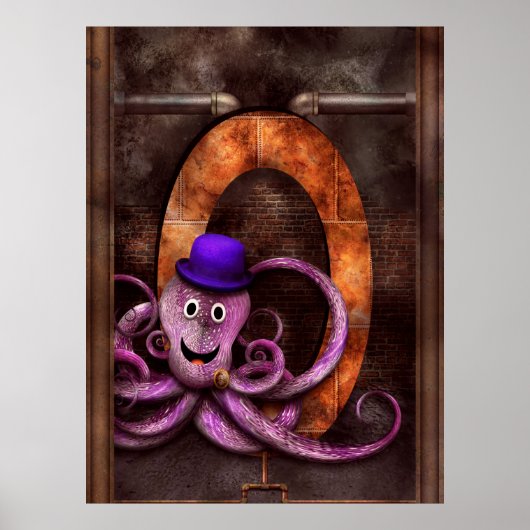 Poster Steampunk - Alphabet - O est pour Octopus (Devant)