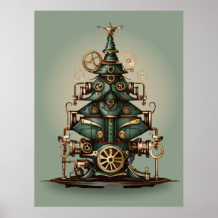 Poster Steampunk Arbre de Noël Style rétro Vintage