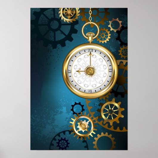 Poster Steampunk Arrière - plan turquoise avec Gears (Devant)
