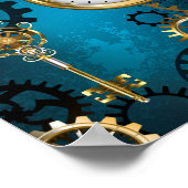 Poster Steampunk Arrière - plan turquoise avec Gears (Coin)
