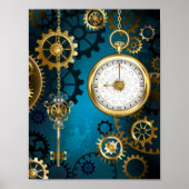 Poster Steampunk Arrière - plan turquoise avec Gears (Devant)