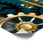 Poster Steampunk Arrière - plan turquoise avec Gears (Coin)