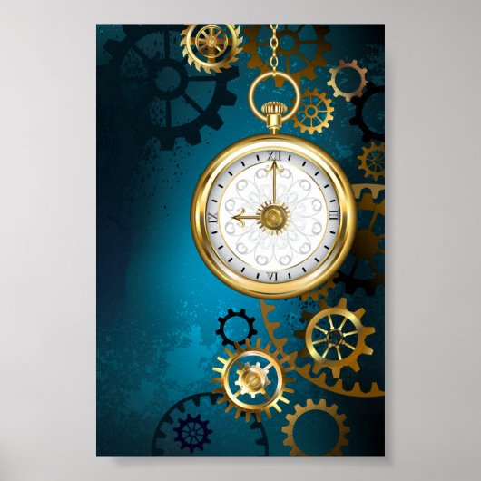 Poster Steampunk Arrière - plan turquoise avec Gears (Devant)