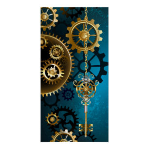 Poster Steampunk Arrière - plan turquoise avec Gears