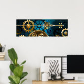 Poster Steampunk Arrière - plan turquoise avec Gears (Bureau à domicile)