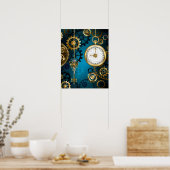 Poster Steampunk Arrière - plan turquoise avec Gears (Cuisine)