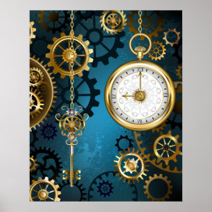 Poster Steampunk Arrière - plan turquoise avec Gears