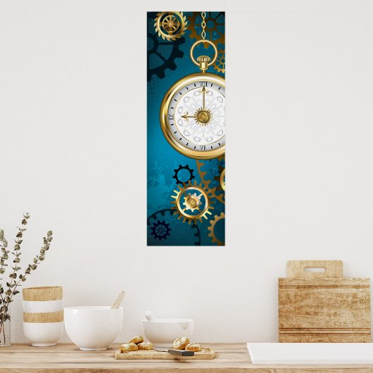 Poster Steampunk Arrière - plan turquoise avec Gears (Cuisine)
