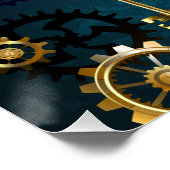 Poster Steampunk Arrière - plan turquoise avec Gears (Coin)