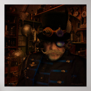Poster Steampunk Art - Fantasy Inventor Captain Sean