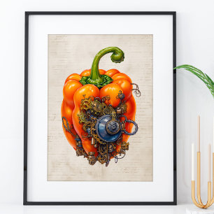 Poster Steampunk Bell poivron art mur, cuisine