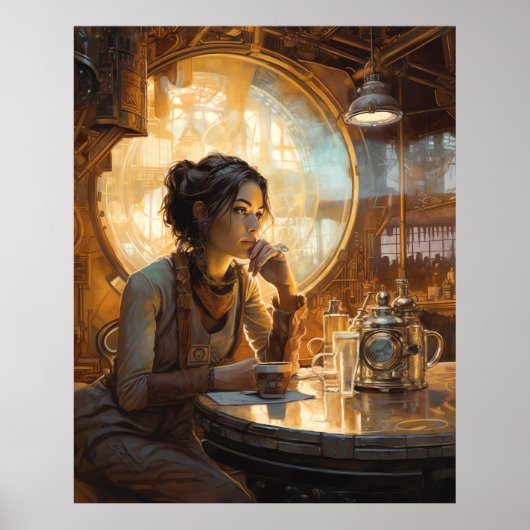 Poster Steampunk Café Shop Girl (Devant)