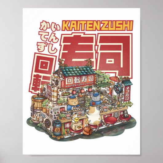 Poster Steampunk Cat Sushi Restaurant (Devant)