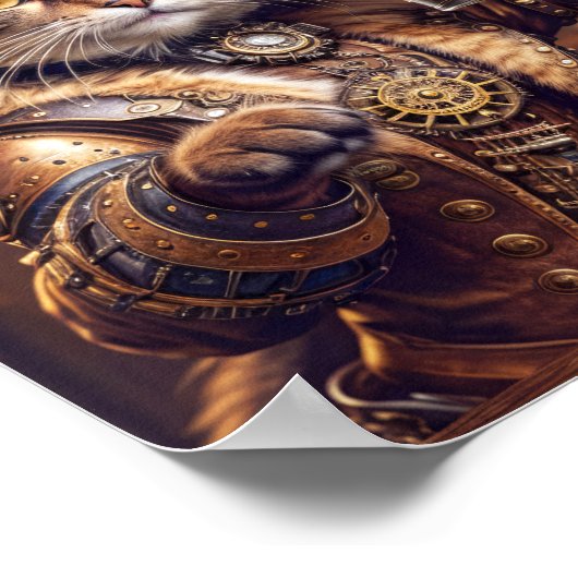 Poster Steampunk chat boire de la bière dans un pub - (Coin)