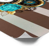 Poster Steampunk Clock and Turquoise Roses on Striped (Coin)