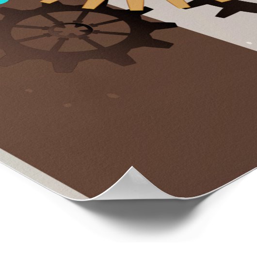 Poster Steampunk Clock and Turquoise Roses on Striped (Coin)