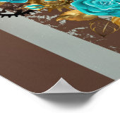 Poster Steampunk Clock and Turquoise Roses on Striped (Coin)