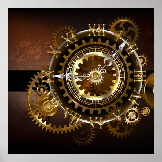 Poster Steampunk clock with antique gears (Devant)