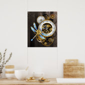 Poster Steampunk Clock with Mechanical Dragonfly (Cuisine)