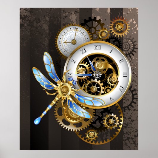 Poster Steampunk Clock with Mechanical Dragonfly (Devant)