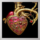 Poster Steampunk Coeur Anatomique rubis et engrenages (Devant)