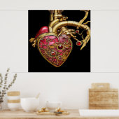 Poster Steampunk Coeur Anatomique rubis et engrenages (Cuisine)