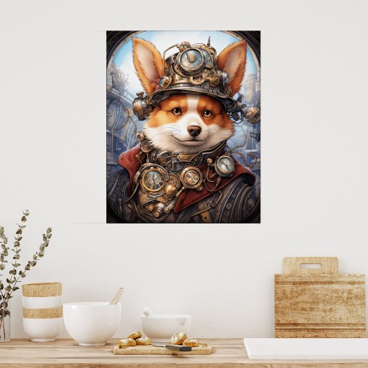 POSTER STEAMPUNK CORGI (Cuisine)