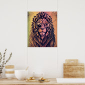 Poster Steampunk Couleur Gradient Lion Rustique (Cuisine)