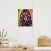 Poster Steampunk Couleur Gradient Lion Rustique (Cuisine)