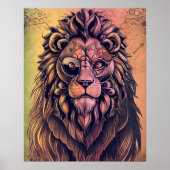 Poster Steampunk Couleur Gradient Lion Rustique (Devant)