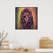 Poster Steampunk Couleur Gradient Lion Rustique (Cuisine)