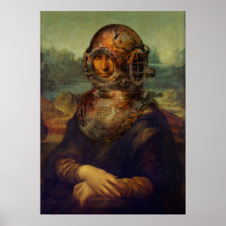 Poster Steampunk da Vinci Mona Lisa Divers Casque Pop Art