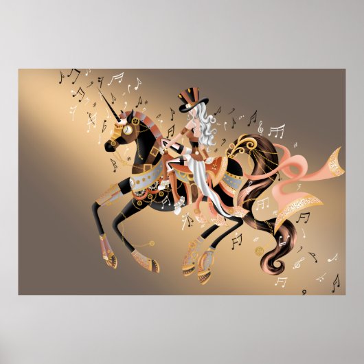 Poster Steampunk Dame & Cheval Mécanique (Devant)