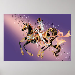 Poster Steampunk Dame & Cheval Mécanique