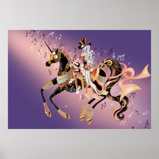 Poster Steampunk Dame & Cheval Mécanique (Devant)